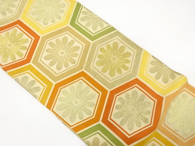 アンティーク　花亀甲模様織り出し丸帯(材料)